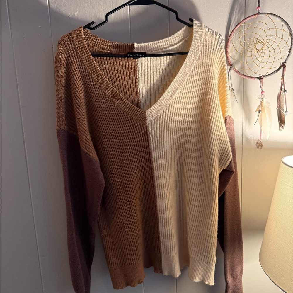 Elegant V-Neck Colorblock Sweater